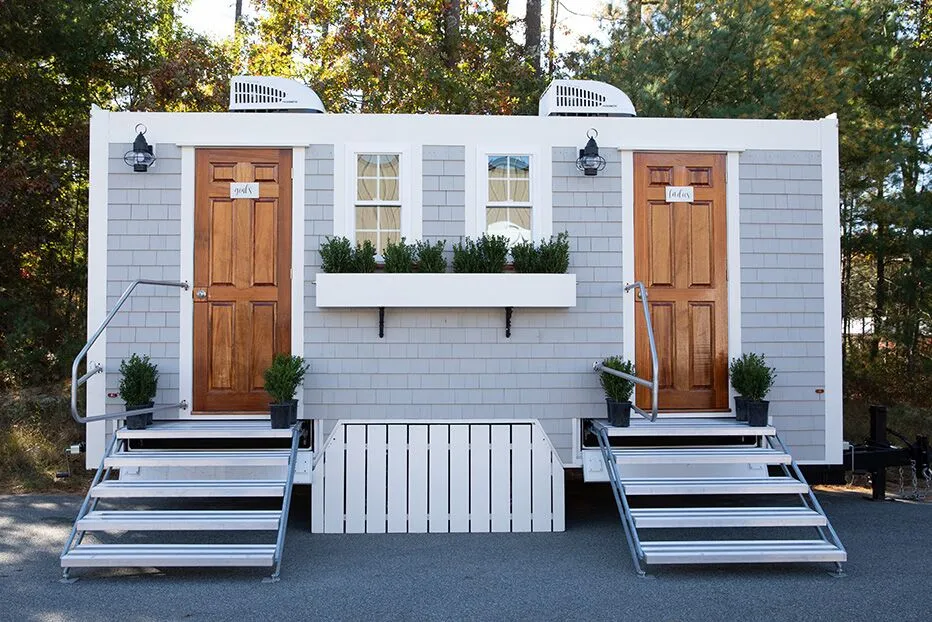 Wedding restroom units discretely staged at a venue in Athens, Georgia